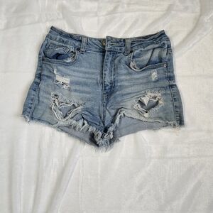 Wax Jean Faded Blue Ripped Denim Shorts